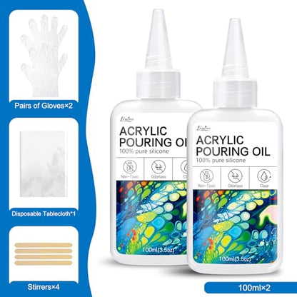 Limino Silicone Pouring Oil - 7oz, Pure, Non-Toxic, Odorless, Compatible with Acrylic or Watercolour, Cell Creation Activator