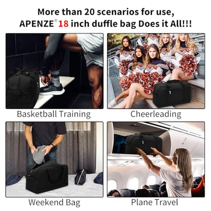 Apenze Small Gym Bag 18 inch Carry On Duffel Bag for Weekender Travel - Black - color: Black, size: 18inch