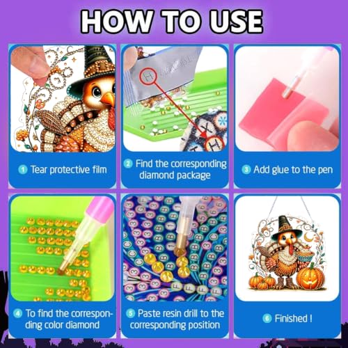 Thanksgiving Hanging Diamond Art Kits for Adult Diamond Painting Kit | Fall DIY Diamonds Painting Art Kit, Acrylic Diamonds Painting Suncatcher Board Kit, Special Crystal Diamond Hanging Ornament - color: DP04528