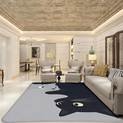 Living Room Rugs Cat Cartoon Carpet, Low Pile mat, Rubber Backing, Washable Non-Slip Large Rug for Dining Room Bedroom, Grey 2'x3' - color: Grey, size: 2'x3'