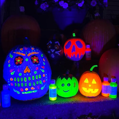 milo Fluorescent Acrylic Paint Set of 6 Colors | 4 oz Bottles | Student Neon Colors Acrylics Painting Pack | Made in the USA | Non-Toxic Art & Craft Paints for Artists, Kids, & Hobby Painters | Glows in Black Light, AP Certified Non-Toxic, Made in USA, Ar