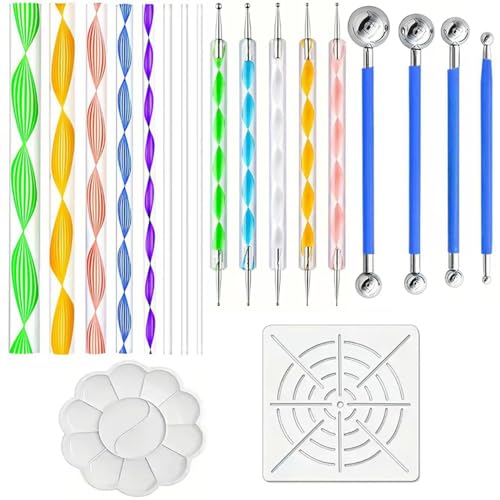 Mandala Dotting Tools Set, 19PCS Dot Painting Kit with Ball Stylus Pens, Acrylic Swirl Dotting Rods, Mandala Stencils & Paint Tray for Nail Art, Rock Painting, Pottery Clay, DIY Crafts for Beginners - color: 19Pcs
