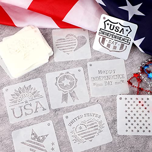Augshy 56 Pack 4th of July Patriotic Stencils for Americana Painting Crafts | Plastic, Reusable Patriotic Face Paint Rock Drawing Scrapbooking, Wall Floor Decor Art, 3 Inch - style: Patriotic