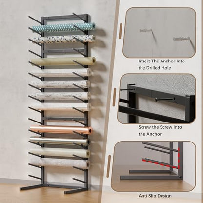 GIOTORENT Wall Mount Blueprint Storage Rack,15-Tier Heavy Duty Blueprint Holder for Construction Plan, Posters,Vinyl Rolls, Art Prints, Max 30lb/Arm, Easy Mount for Home, Office(Matte Black) - style: 15Tier-Wall Mount - Black