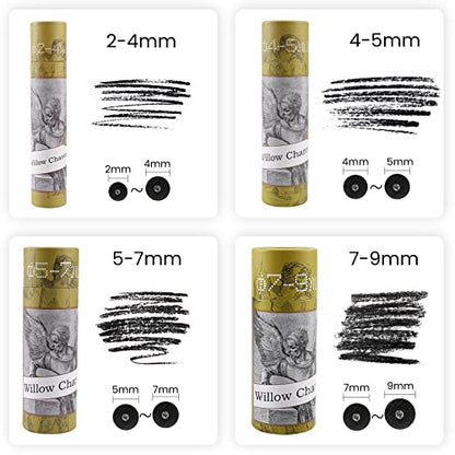 Willow Charcoal Sticks, Natural Willow Charcoal for Artists, Beginners, or Students of All Skill Levels, Great for Sketching, Drawing, and Shading, Approx 7-9mm in Diameter, Pack of 25