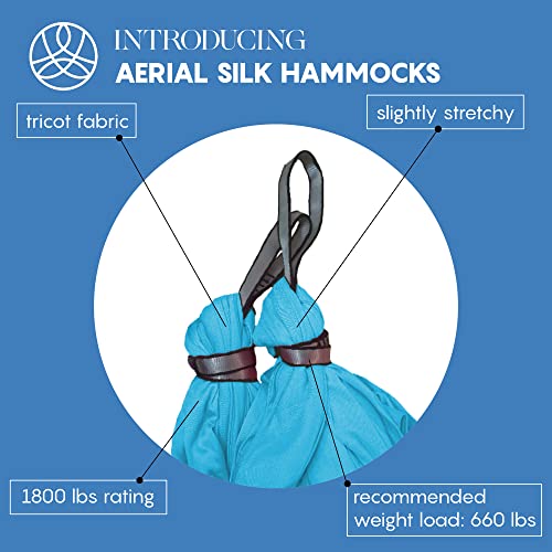 Aerial Yoga Hammock Swing, 4.5 Yards, Aerial Silks with Hardware | Knitted fabric with extension straps and a pose guide for aerial yoga, home gym and studio practice, suitable for all levels - color: Sky-Blue, size: 4.5 yards