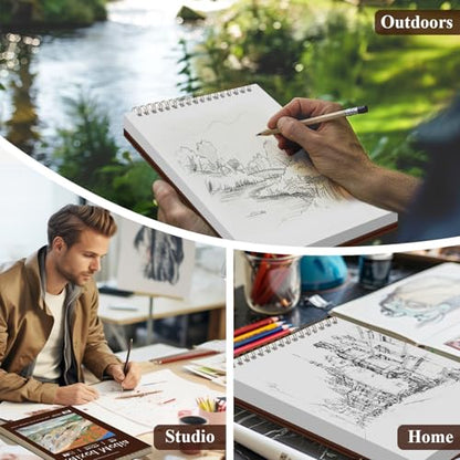 Mixed Media Sketchbook 9" x 12", 60 Sheets Each (98lb/160gsm), 2 Pack, Heavyweight Drawing Papers, Top Spiral Bound Hardcover Sketchbook, for Wet and Dry Media, Drawing, Painting - size: 9" x 12" (Pack of 2)