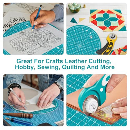 Headley Tools 10"x10" Round Rotating Cutting Mat, Self Healing Mat with 360-Degree Rotation & Anti-Slip Base, Sewing Board Cutting Mat Perfect for Fabric Quilting Leather Hobby Project, Turquoise - color: Turquoise, size: 10"L x 10"W