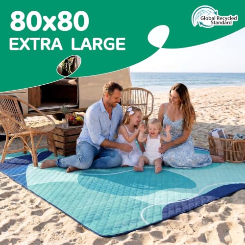 RYCHIC Waterproof Beach Blanket Picnic Outdoor Camping Mat Rug Oversized Extra Large Foldable Sandproof Sand Free Big XL Giant Towel Hawaii Honeymoon Essentials Women Summer Must Have Vacation Gift - color: Abstract Aqua