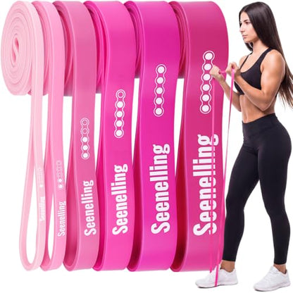 Seenelling Resistance Bands Set, Pull up Exercise Loop,Berry Pink,6 Levels | Loop Design Training Bands for Full-body Strength Stretching, Yoga, Portable Home Gym, Targets Legs Arms Back Glutes