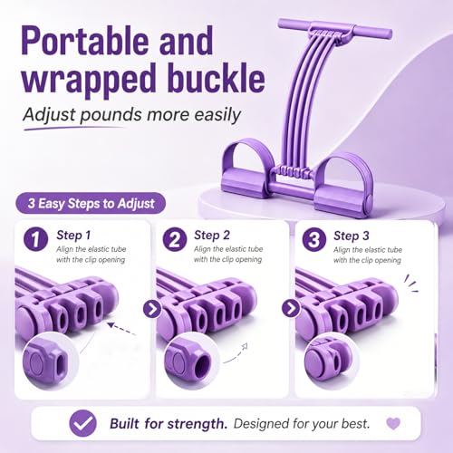 Pedal Resistance Band with Handles, 8 Tube Upgraded Exercise Band, 3-in-1 Multi-Function Latex Fitness Equipment for Foot Pull, Back & Chest Workout - color: Purple