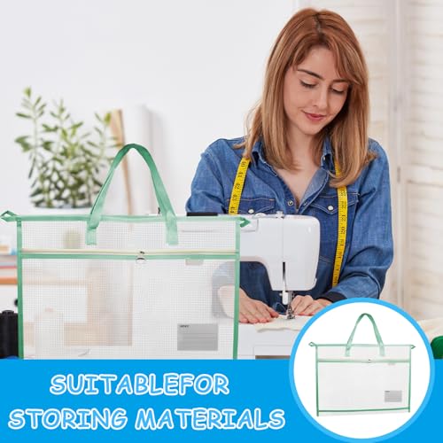 3 Pcs A3 Project Bags for Quilting Craft - Clear Mesh Sewing Bag With Zipper Handles & Pockets for Artworks, Charts and Teaching Material - color: light blue, light pink and light purple