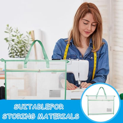 3 Pcs A3 Project Bags for Quilting Craft - Clear Mesh Sewing Bag With Zipper Handles & Pockets for Artworks, Charts and Teaching Material - color: light blue, light pink and light purple