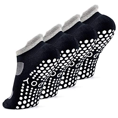 Busy Socks 2 Pack Women Ankle Non Slip Yoga Pilates Grip Socks with Cushion | Anti Skid Slipper Arch Support Socks for Barre Bikram Dance Trampoline Fitness Hospital Home Floor Walking Jogging Cardio - color: 2 Pairs Black