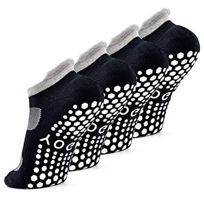 Busy Socks 2 Pack Women Ankle Non Slip Yoga Pilates Grip Socks with Cushion | Anti Skid Slipper Arch Support Socks for Barre Bikram Dance Trampoline Fitness Hospital Home Floor Walking Jogging Cardio - color: 2 Pairs Black