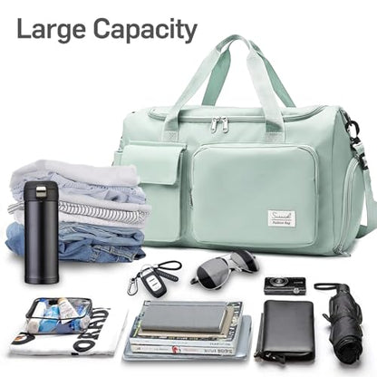 Suruid Gym Bag with Shoe Compartment, Sports Duffle Bag for Women, LGreen - color: Light Green