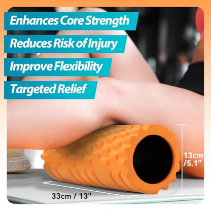 Krightlink Foam Roller High Density 13" Patented Exercise Roller for Deep Tissue Muscle Massage, Muscle Massage and Myofascial Trigger Point Release, Relieves Muscle Pain, Improves Mobility (Orange) - color: Tangerine