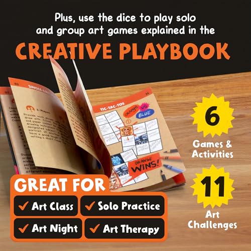 Art Dice – 12-Sided Wooden Dice with 120 Prompts to Help You Decide What to Draw or Paint – Creative Playbook with Games and Activities – Fun, Inspiring Gift for Artists of All Levels