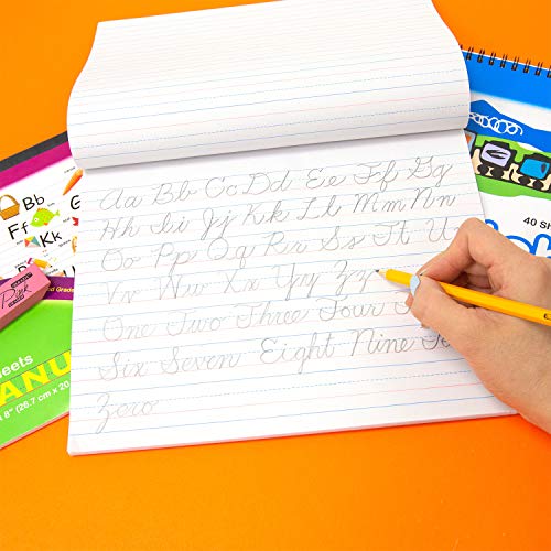 BAZIC Cursive Writing Pad, 10.5 x 8 Inch | 50-sheet cursive writing pad, Solid baselines and a dashed center guideline for handwriting