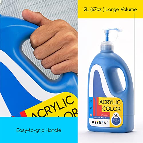 MEEDEN Cerulean Blue Acrylic Paint with Pump Lid, 1/2 Gallon (2L /67.6 oz.) Soft Body Non-Toxic Rich Pigment Color, Perfect for Art Class, Wall Painting, Painting Party & Creative DIY - color: Cerulean Blue