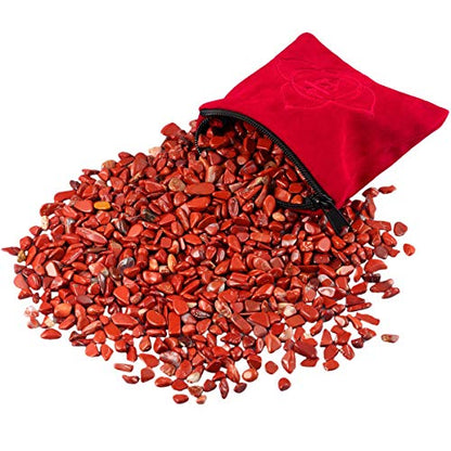 SUNYIK Natural Red Jasper Tumbled Chips Stones with Root Chakra Pillow | 0.5LB/230g Crushed Crystal Quartz Chips for 7 Chakra Healing Meditation Yoga Reiki Energy Balancing - color: Red/Red