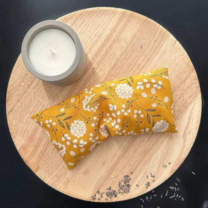 100% USA Handmade, Washable Cotton Eye Pillow 9", Moist Heat Eye Compress, Unscented Hot/Cold Therapy Pack (Mustard Floral, Rice) - color: Mustard Floral
