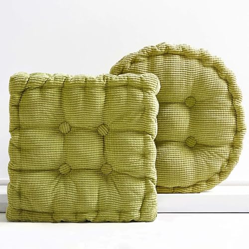 Square & Round Floor Pillow Meditation Cushion Set for Adults, Green | Tufted Corduroy Floor Seat Cushion for Yaga Picnic, Sitting Cushion for Floor Living Room Tatami Bay Window, 18x18 Inches - color: Green