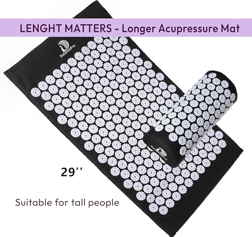 Acupressure Mat & Pillow Set 29" Long, Hot/Cold Pack, Black | Acupressure Therapy For Back, Neck, Sciatica And Pressure-Point Aches; Acupuncture Mat For Restful Sleep And Muscle Recovery. - color: Black