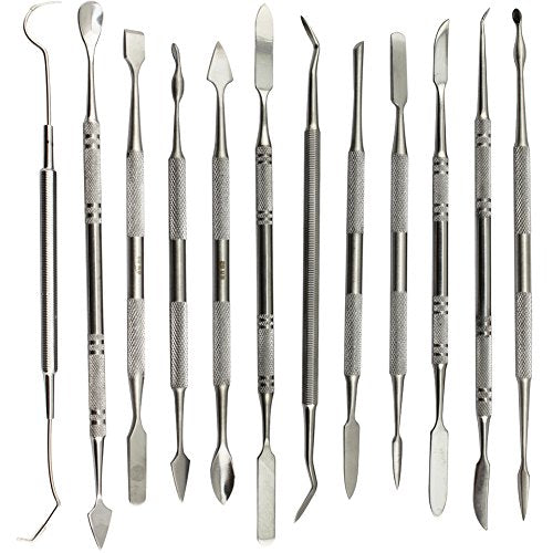 Wax Carvers Set Double Ended Dental Wax Modeling Sculpting Tools Dental Picks Polymer Pottery Clay Carving Tool Stainless Steel 12 Pieces