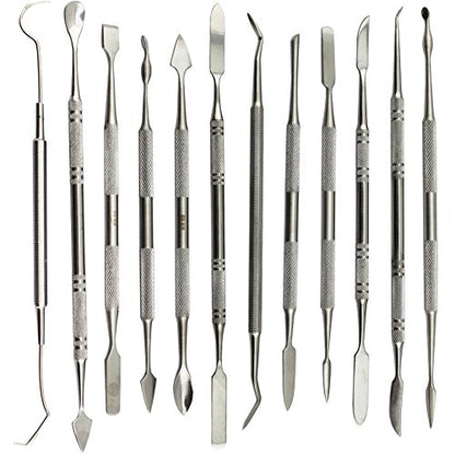 Wax Carvers Set Double Ended Dental Wax Modeling Sculpting Tools Dental Picks Polymer Pottery Clay Carving Tool Stainless Steel 12 Pieces