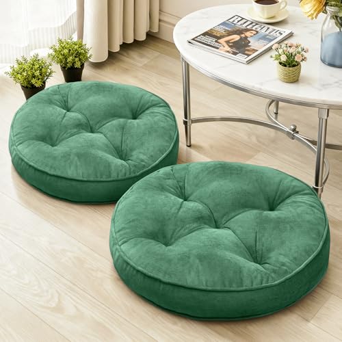 1 MIDDLE ONE Floor Pillow Set of 2, Memory Foam Meditation Cushion, Floor Cushions for Adults Sitting, Large Round Seat Cushions for Yoga, Living Room, 20x20 Inch (Round | Green) - color: Round | Green, size: 20x20 Inch(Pack of 2)