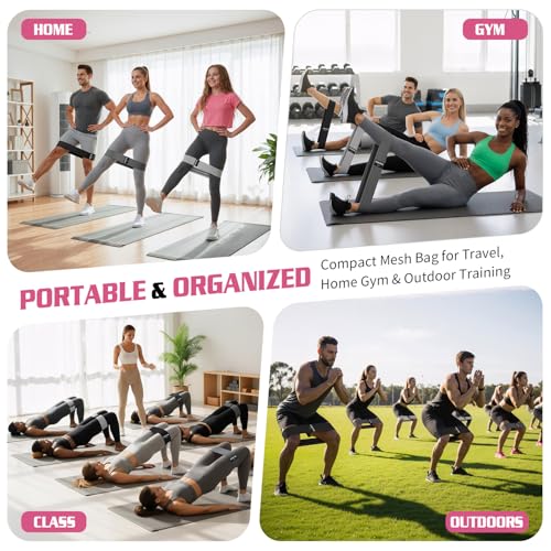 15PCS Fabric Resistance Bands for PT& Yoga Class, Athletes Training, Home Gym Exercise, Non-Slip Booty Bands Bulk Set for Glute, Leg Bands for Women, 3 Resistance Levels with Carry Bag - color: 15PCS-Gray-black