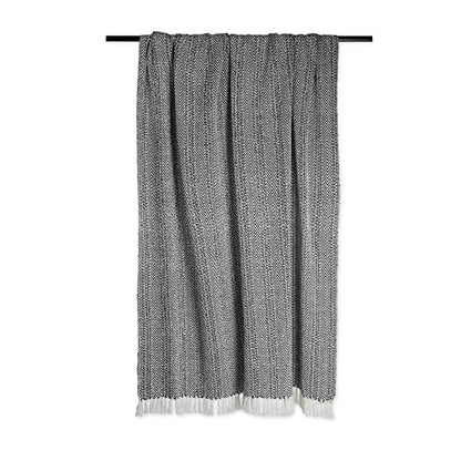 DII Herringbone Striped Collection Cotton Throw Blanket, 50x60, Black - color: Black, size: 50x60"