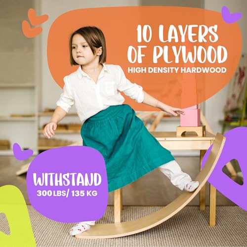 Ultimate Wooden Wobble Balance Board for Kids by bagacootha – Wooden Toddler Toys & Kids Rocker for Endless Play & Imagination | 32" Wobble Balance Board with Felt Base. - color: Blue