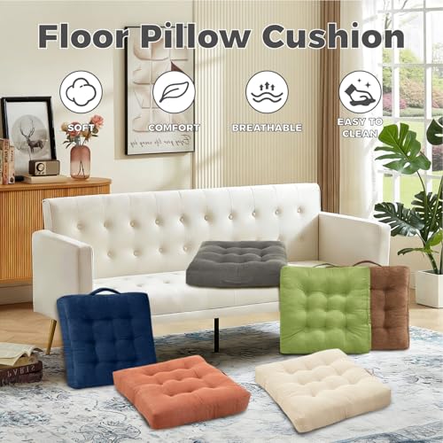Beige Square Floor Sitting Cushions with Handle, 2 Pcs, 18x18 Inch - color: Beige