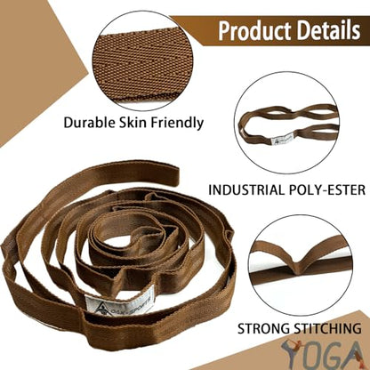 Stretching Strap Yoga Strap with Loops for Physical Therapy, Non-Elastic - color: Brown