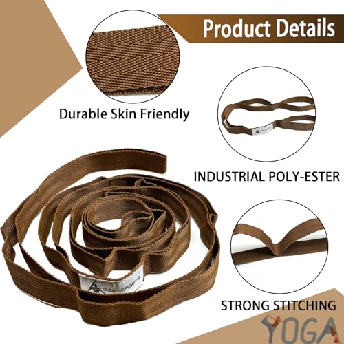 Stretching Strap Yoga Strap with Loops for Physical Therapy, Non-Elastic - color: Brown