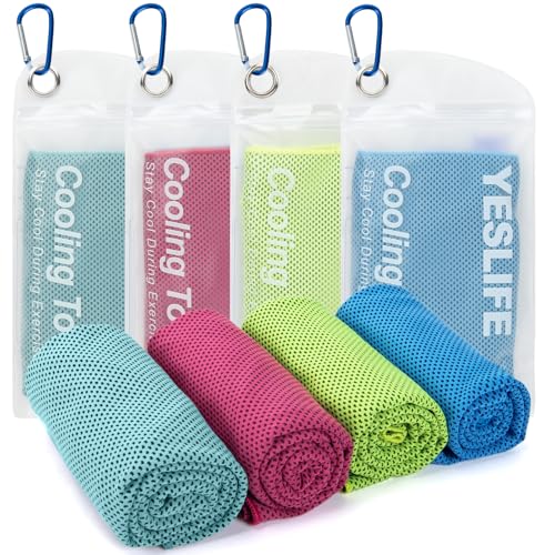 YESLIFE 4-Pack Cooling Towels (40"x 12"), Cooling Neck Wraps, Ice Towel - color: Light Blue, Green, Lake Blue, Pink