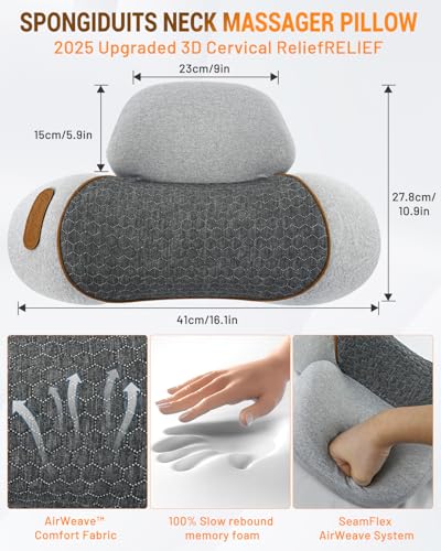 3-in-1 Massager Pillow with Heat, Vibration & Airbag Cervical Traction, Shoulder Relaxer, Ergonomic Memory Foam Support for Neck Hump, Home Office, Gray