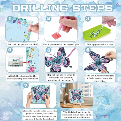 Butterfly Diamond Art Kits for Adults, Framed Canvas with Wooden Stand | Diamond Painting for Beginners, Birthday Present for Women, Girls, Butterfly Diamond Painting with Frame
