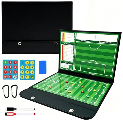 Soccer Coaching Board Magnetic Double Sided Dry Erase Soccer Tactics Board with Player Magnets, Markers and Hanging Hooks, Foldable Soccer Coach Strategy Board - color: Folding Soccer Coach Board