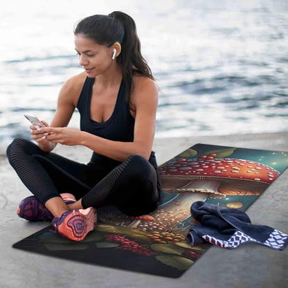 Large Red Mushroom Yoga Mat, 71” x 26” Non-Slip Sports Yoga Mat with Storage Bag, for Indoor and Outdoor Fitness Exercise, Pilates