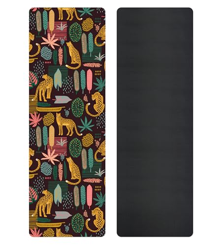 Non Slip Yoga Mat TPE Workout Mat for Men Women, Thick Workout Mat with Carrying Strap, Fitness Mats for Exercise, Yoga, Fitness, Pilates, Floor Workouts (72" x 24" x 6mm) - color: leopard&jungle