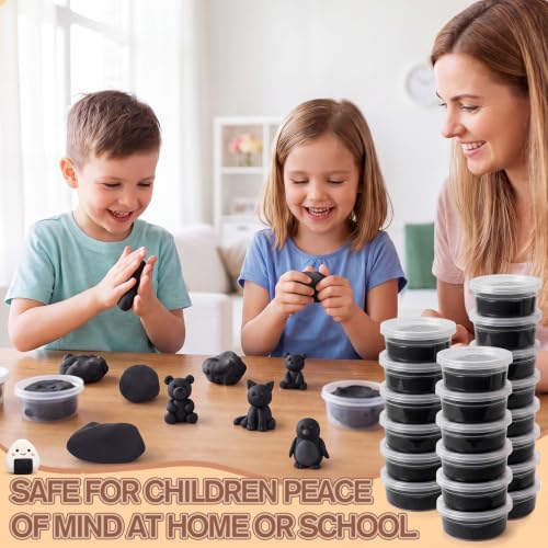 VioraWhite 48 Pcs Air Dry Clay Bulk 1.6lb Modeling Clay Kit,Black | Soft & Stretchable, Magic Foam for Kids, DIY Molding, Arts & Crafts, Boys Girls Party Favors, Cosplay Sculpting Supplies - color: Black