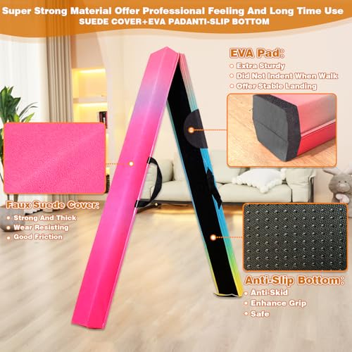 Marfula 6 FT / 8 FT / 9 FT Folding Gymnastics Beam Foam Balance Floor Beam - color: Gradual Rainbow, size: 9 Ft