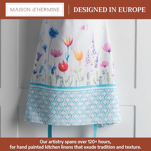 Maison d' Hermine Aprons for women with Pocket 100% Cotton (27.50"x31.50") | Adjustable Neck Strap & long ties Apron Men Chef Wedding Cooking Gardening Server Maid - color: 068 - Flower in the Field