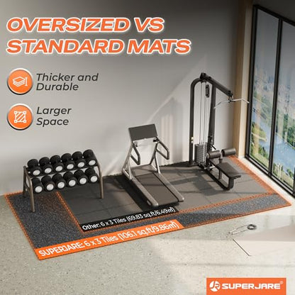 SUPERJARE 30" x 30" Larger Rubber Top Exercise Equipment Mats, 0.56" Thick 18PCS 112.5 Sq Ft High-Density EVA Foam Interlocking Gym Flooring, Big Workout Mat for Home Gym, Floor Protection, Black/Grey - size: 18 Tiles (112 Sq Ft)