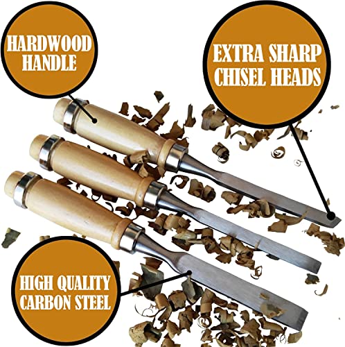 12 Pcs Wood Carving Chisel Set, SK5 Carbon Steel | Sharp Wood Carving Tools with Leather Roll Bag, Woodworking Gouge Kit for Beginners & Professionals