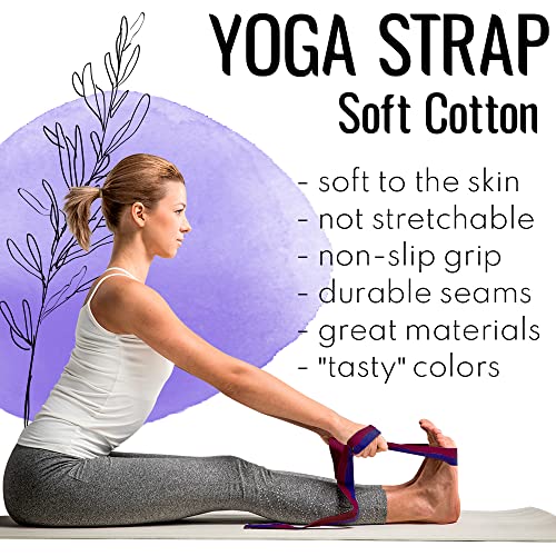 TECEUM 2 IN 1 Yoga & Mat Strap for Stretching – Cotton – 6/8/10 ft - color: Juicy Fig, size: 6 ft