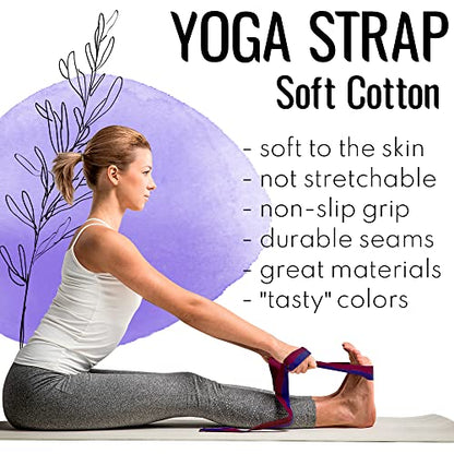 TECEUM 2 IN 1 Yoga & Mat Strap for Stretching – Cotton – 6/8/10 ft - color: Juicy Fig, size: 6 ft